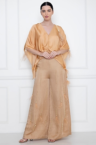Gold Cotton Satin Kaftan Top by Dilnaz Karbhary
