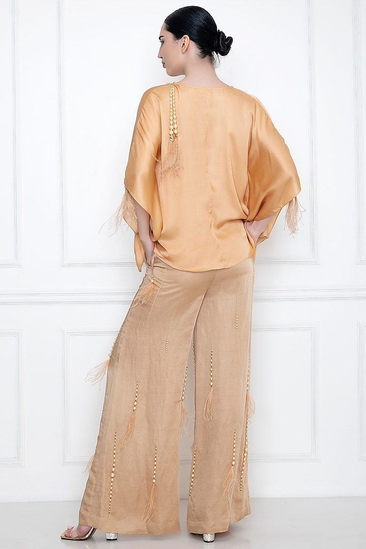 Gold Cotton Satin Kaftan Top by Dilnaz Karbhary at Pernia's Pop Up Shop