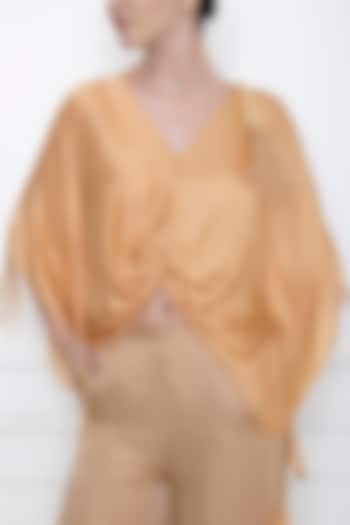 Gold Cotton Satin Kaftan Top by Dilnaz Karbhary at Pernia's Pop Up Shop