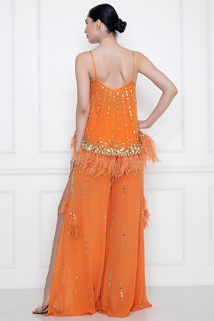 Sunset Orange Embellished Sharara Pants by Dilnaz Karbhary at Pernia's Pop Up Shop