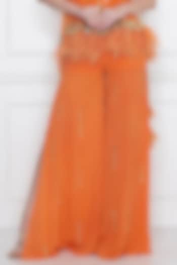 Sunset Orange Embellished Sharara Pants by Dilnaz Karbhary