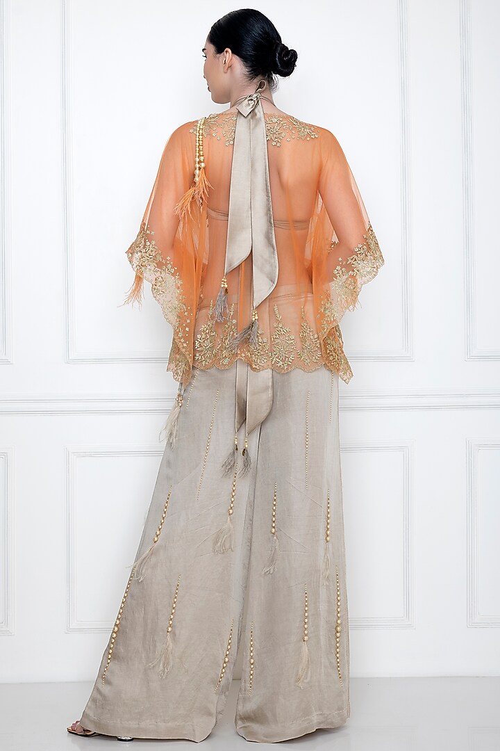 Sunset Orange Embroidered Kaftan Top by Dilnaz Karbhary at Pernia's Pop Up Shop