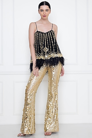 Black Embellished Camisole by Dilnaz Karbhary