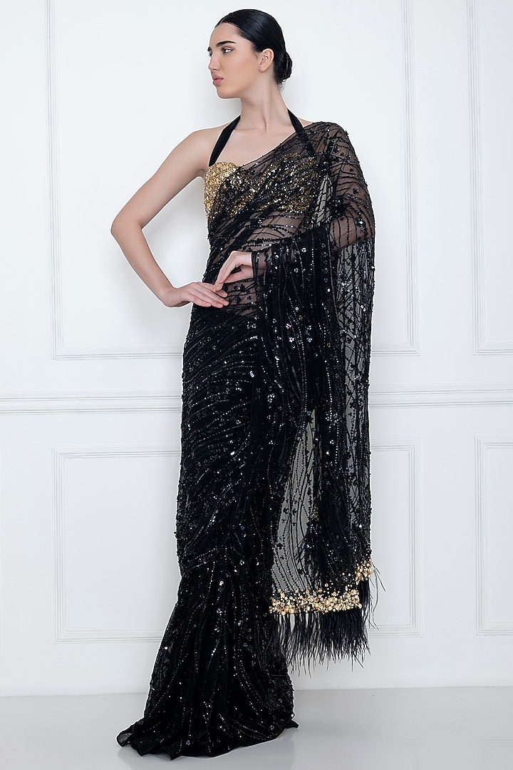 Black Embellished Reception Saree by Dilnaz Karbhary at Pernia's Pop Up Shop