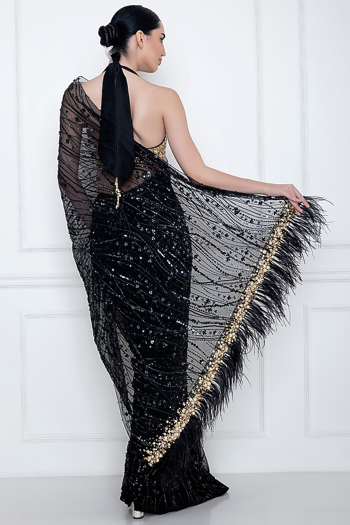 Black Embellished Reception Saree by Dilnaz Karbhary at Pernia's Pop Up Shop