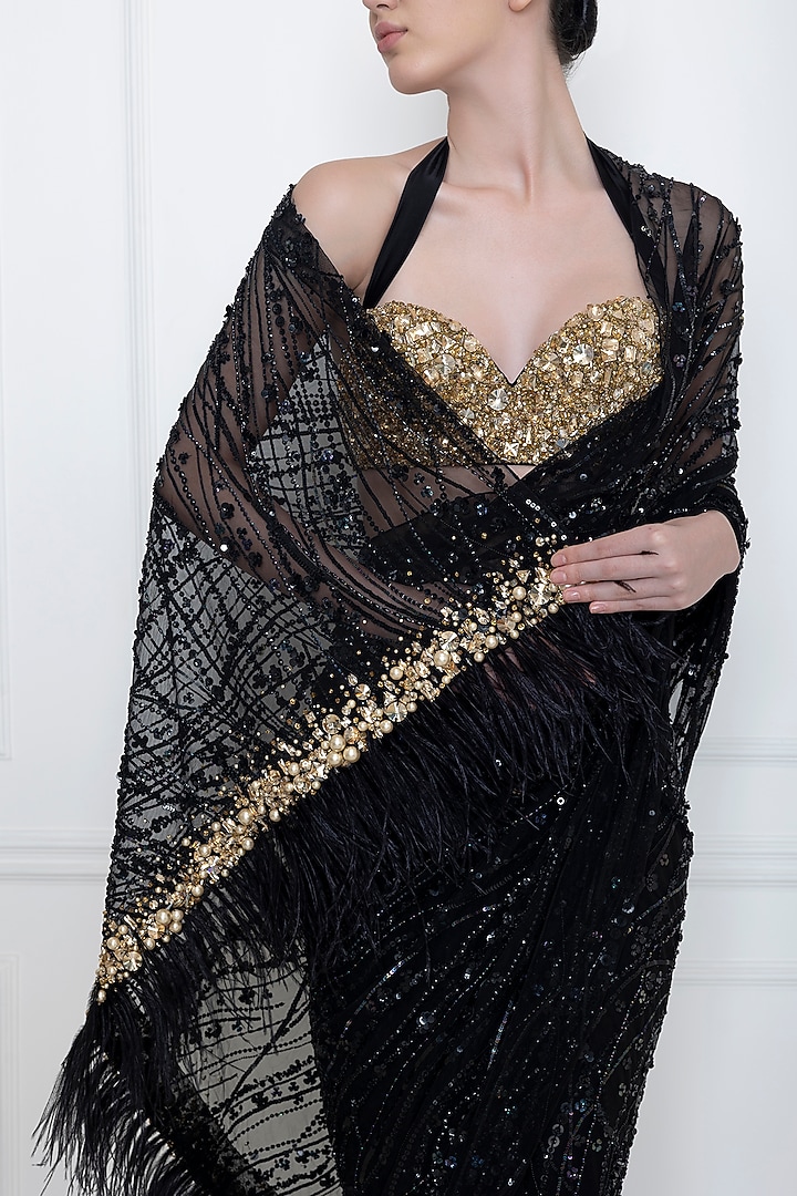Black Embellished Reception Saree by Dilnaz Karbhary at Pernia's Pop Up Shop
