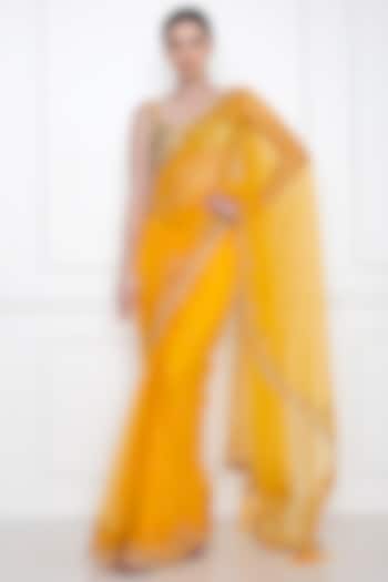 Marigold Embellished Saree by Dilnaz Karbhary