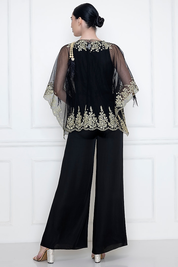 Black Embroidered Jumpsuit With Kaftan Top by Dilnaz Karbhary at Pernia's Pop Up Shop