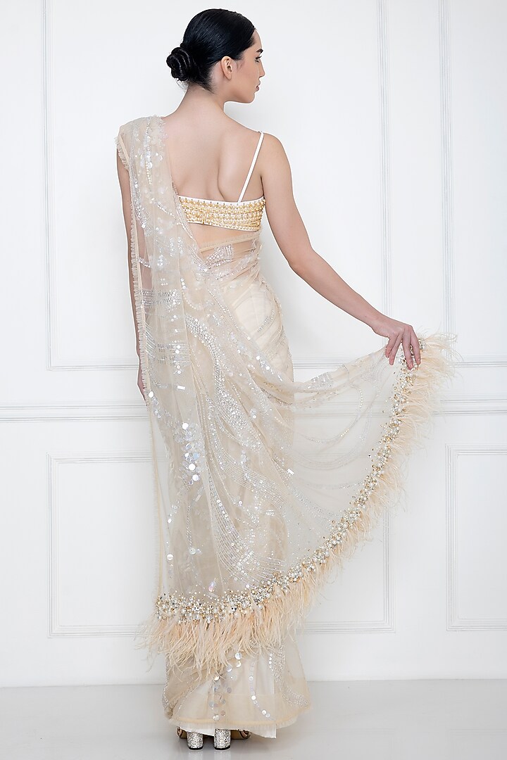 Light Grey Embellished Reception Saree by Dilnaz Karbhary at Pernia's Pop Up Shop