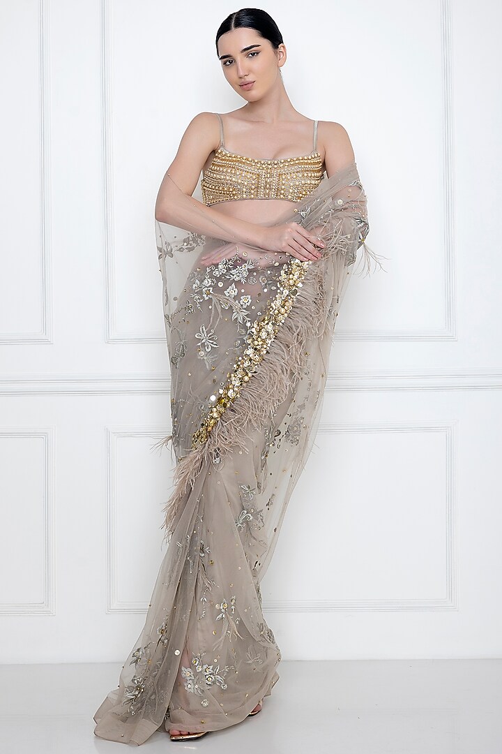 Grey Embellished Bustier by Dilnaz Karbhary at Pernia's Pop Up Shop