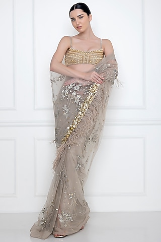 Grey Embellished Bustier by Dilnaz Karbhary