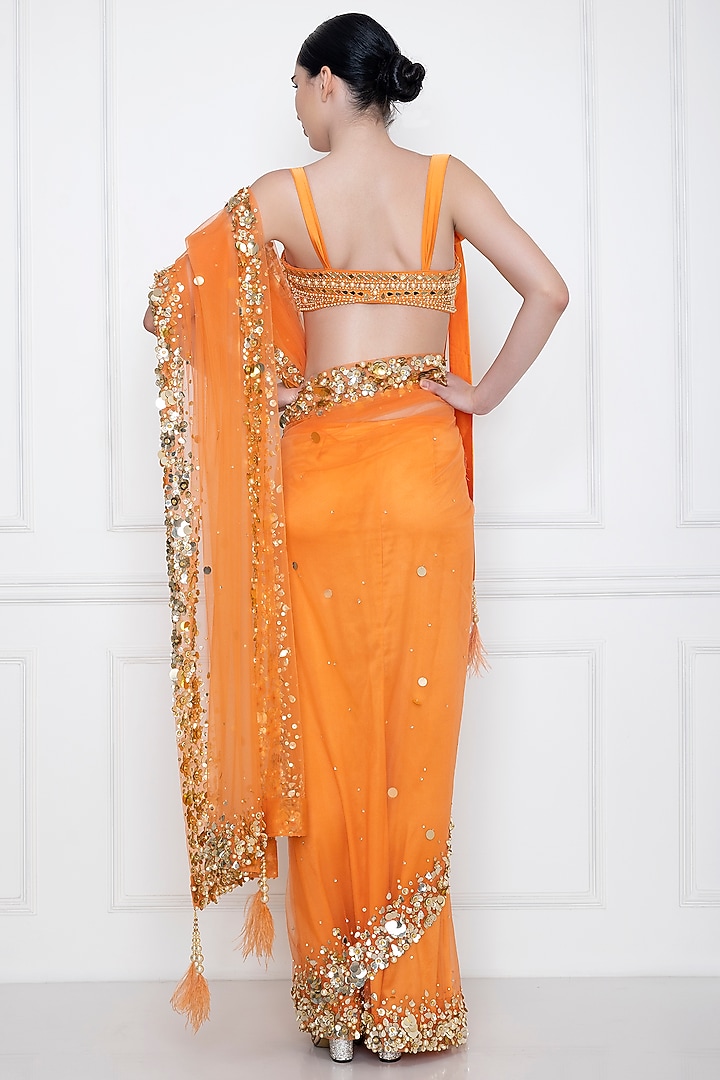 Sunset Orange Embellished Bustier by Dilnaz Karbhary at Pernia's Pop Up Shop