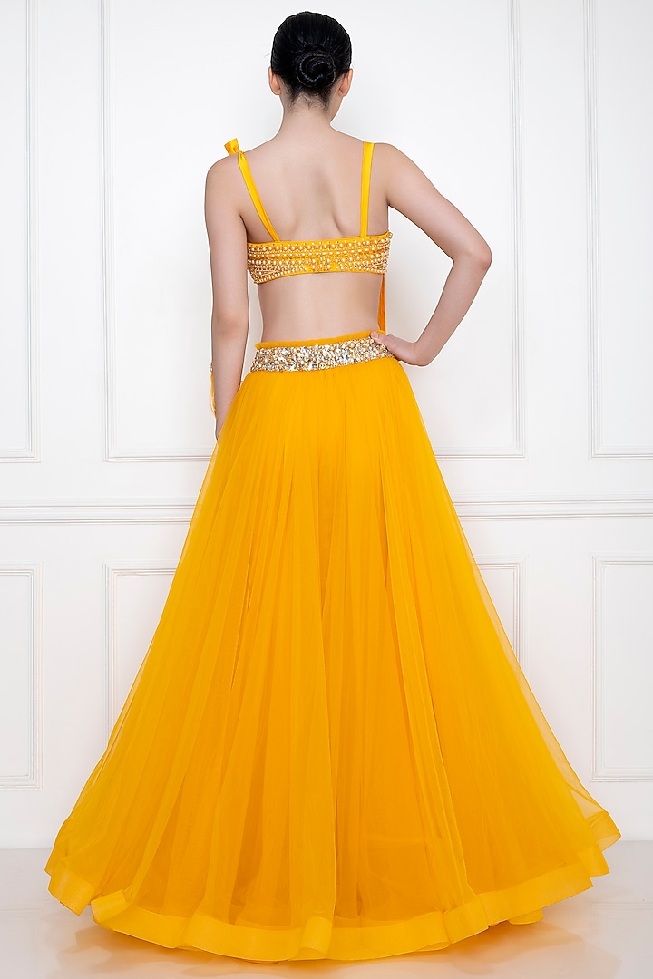Marigold Pearl-Diamond Embellished Bustier by Dilnaz Karbhary at Pernia's Pop Up Shop