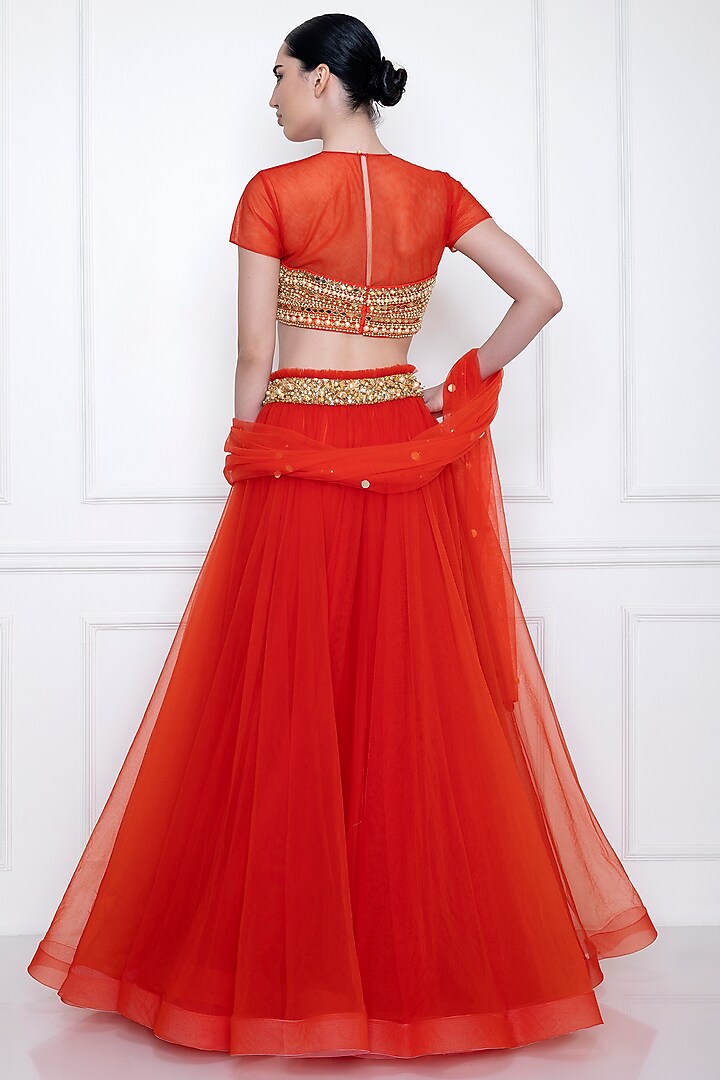Flame Red Embellished Bustier by Dilnaz Karbhary at Pernia's Pop Up Shop