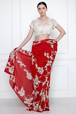 Ivory Embellished Blouse by Dilnaz Karbhary