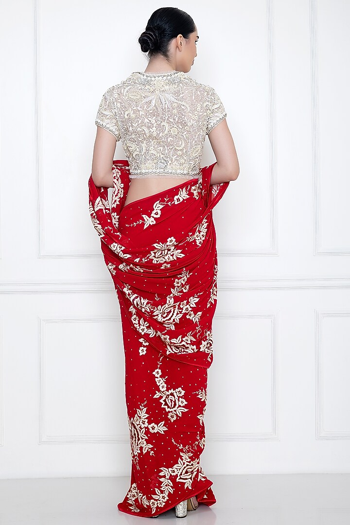 Ivory Embellished Blouse by Dilnaz Karbhary at Pernia's Pop Up Shop