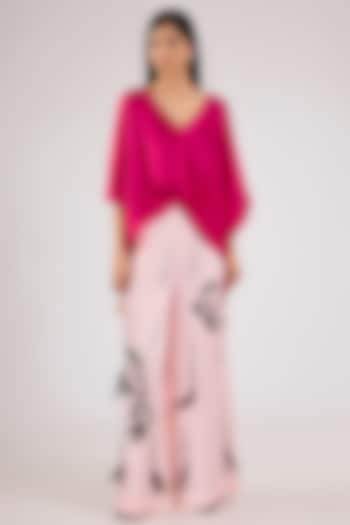 Ruby Pink Blended Satin Draped Kaftan by Dilnaz Karbhary at Pernia's Pop Up Shop