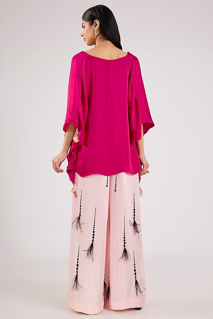Ruby Pink Blended Satin Draped Kaftan by Dilnaz Karbhary at Pernia's Pop Up Shop