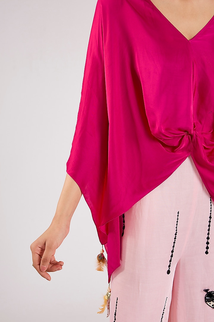 Ruby Pink Blended Satin Draped Kaftan by Dilnaz Karbhary at Pernia's Pop Up Shop