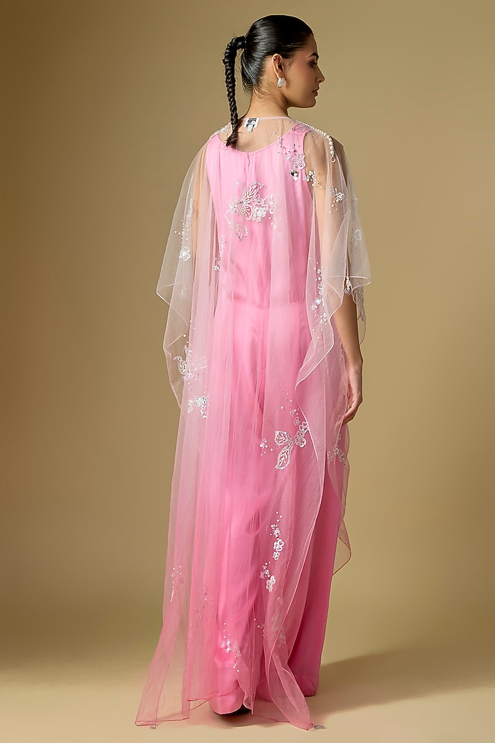Pink Foil & Lycra Jumpsuit With Shaded Kaftan by Dilnaz Karbhary at Pernia's Pop Up Shop