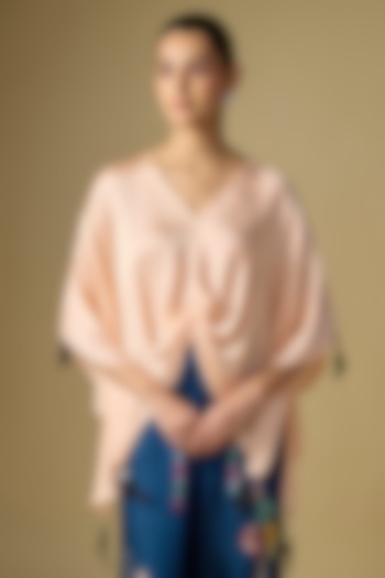 Peach Net Draped Kaftan by Dilnaz Karbhary at Pernia's Pop Up Shop