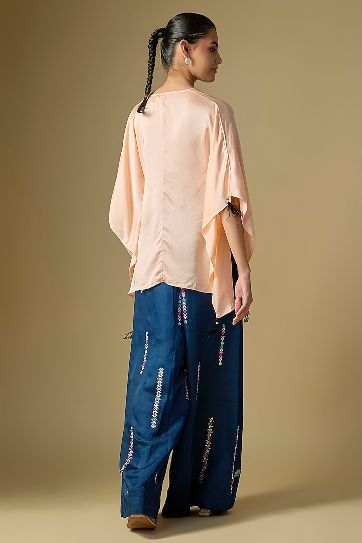Peach Net Draped Kaftan by Dilnaz Karbhary at Pernia's Pop Up Shop