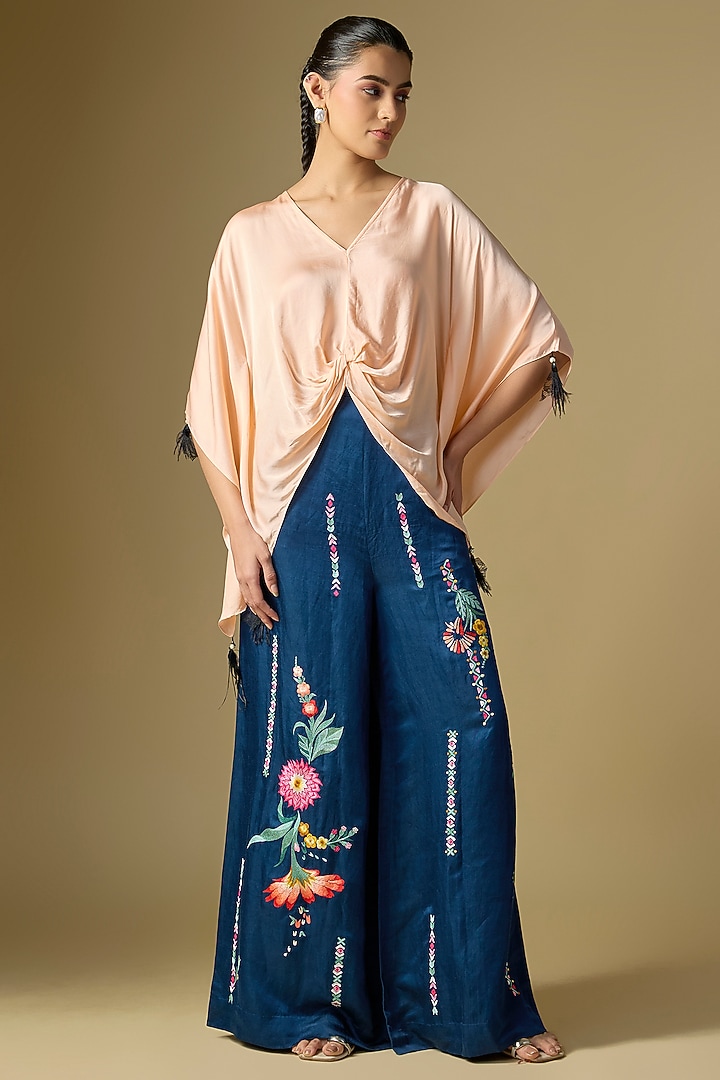 Peach Net Draped Kaftan by Dilnaz Karbhary at Pernia's Pop Up Shop