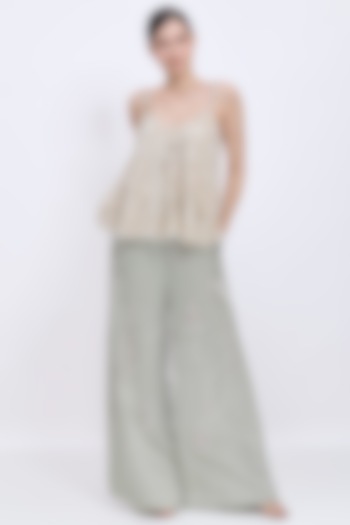 Champagne Grey Net & Polyester Satin Embroidered Camisole by Dilnaz Karbhary at Pernia's Pop Up Shop