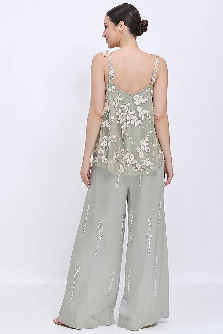 Ash Grey Net & Polyester Satin Hand & Machine Embroidered Camisole by Dilnaz Karbhary at Pernia's Pop Up Shop