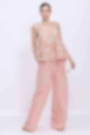 Dusty Pink Net & Polyester Satin Hand Embroidered Camisole by Dilnaz Karbhary at Pernia's Pop Up Shop