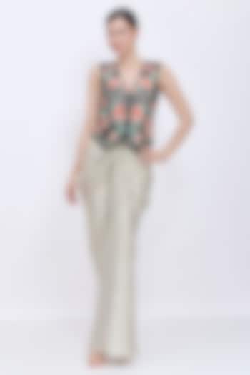 Black Foil & Polyester Jacquard Machine Embroidered Waistcoat by Dilnaz Karbhary at Pernia's Pop Up Shop