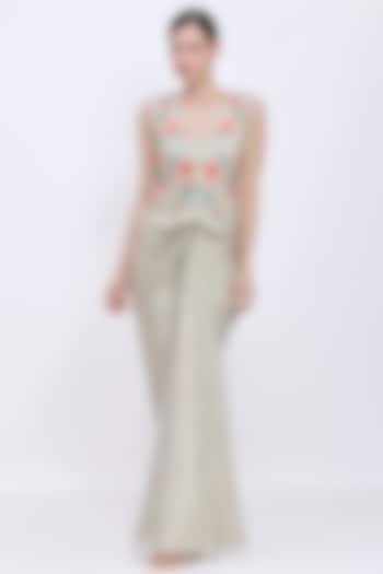 Gold Foil & Polyester Jacquard Machine Embroidered Waistcoat by Dilnaz Karbhary at Pernia's Pop Up Shop