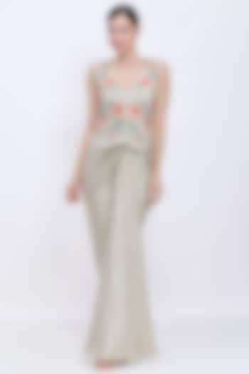 Gold Foil Draped Wrap Skirt Set by Dilnaz Karbhary at Pernia's Pop Up Shop