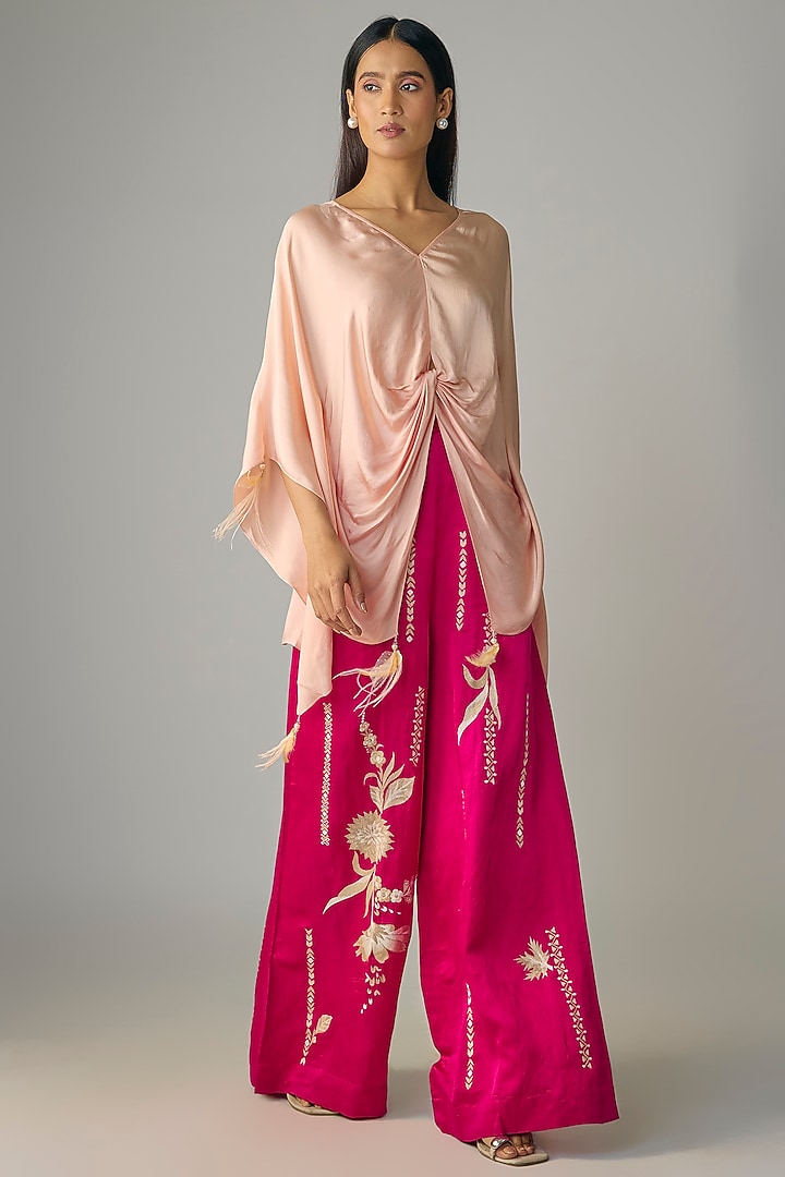 Dusty Pink Blended Satin Kaftan by Dilnaz Karbhary at Pernia's Pop Up Shop