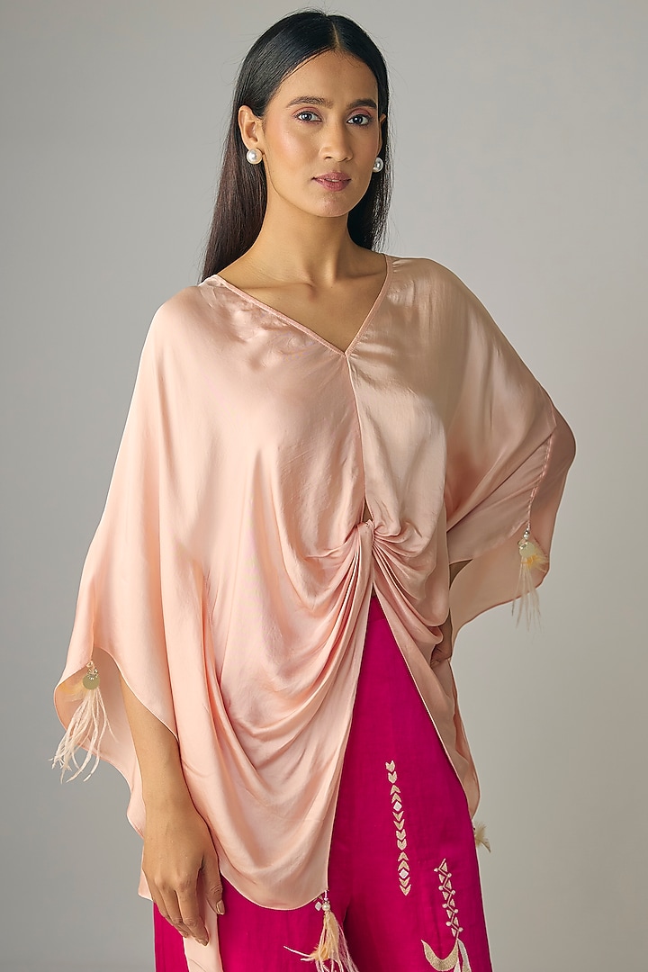Dusty Pink Blended Satin Kaftan by Dilnaz Karbhary at Pernia's Pop Up Shop