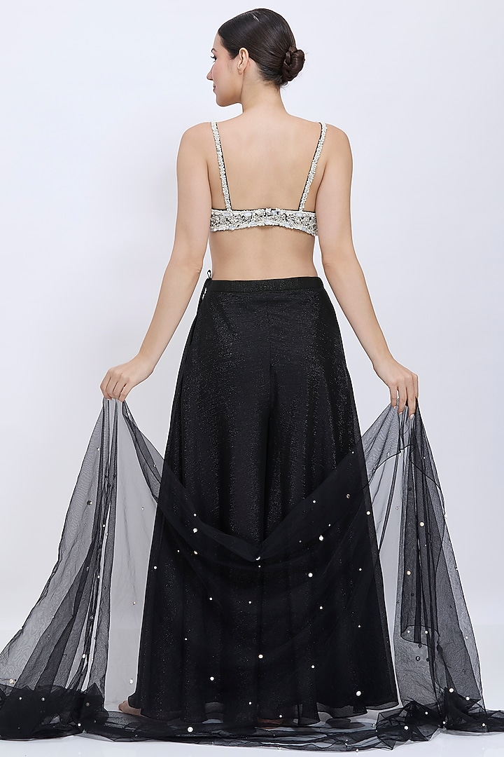 Black Blended Chiffon Gharara Set by Dilnaz Karbhary at Pernia's Pop Up Shop