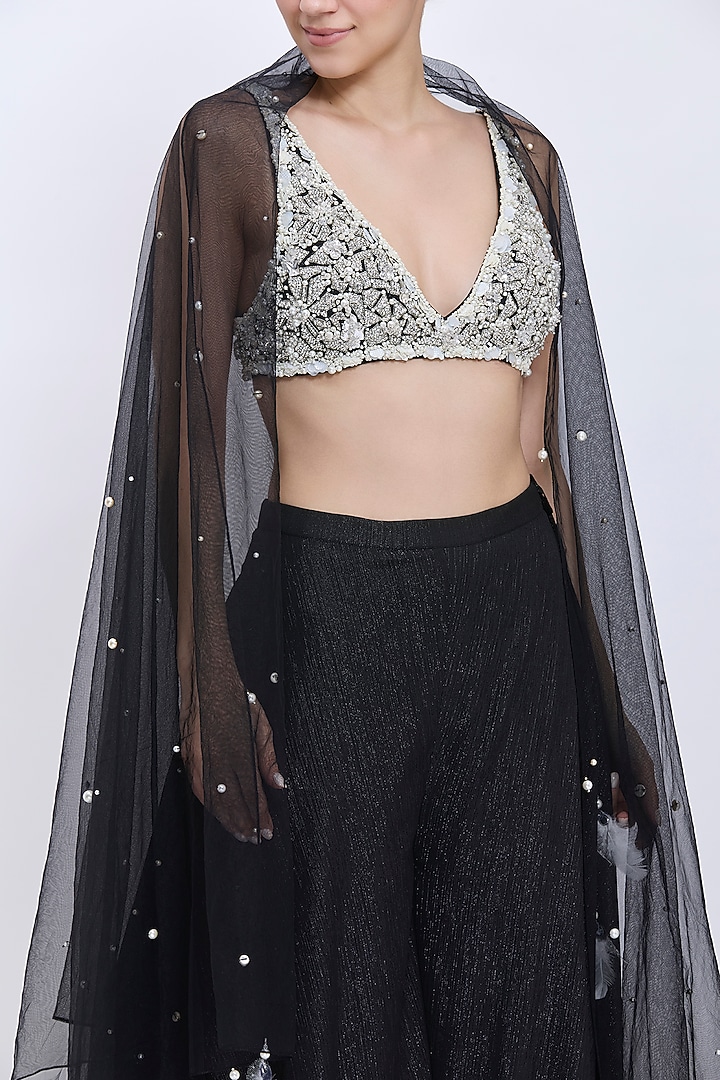 Black Blended Chiffon Gharara Set by Dilnaz Karbhary at Pernia's Pop Up Shop