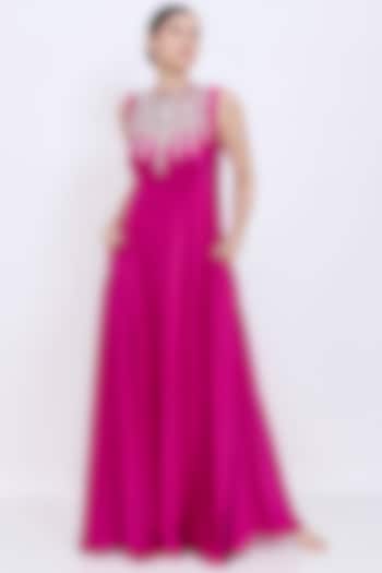 Jamun-Colored Silk Chamois & Polyester Satin Hand Embroidered Engagement Gown by Dilnaz Karbhary at Pernia's Pop Up Shop