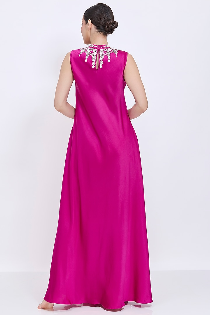 Jamun-Colored Silk Chamois & Polyester Satin Hand Embroidered Engagement Gown by Dilnaz Karbhary at Pernia's Pop Up Shop