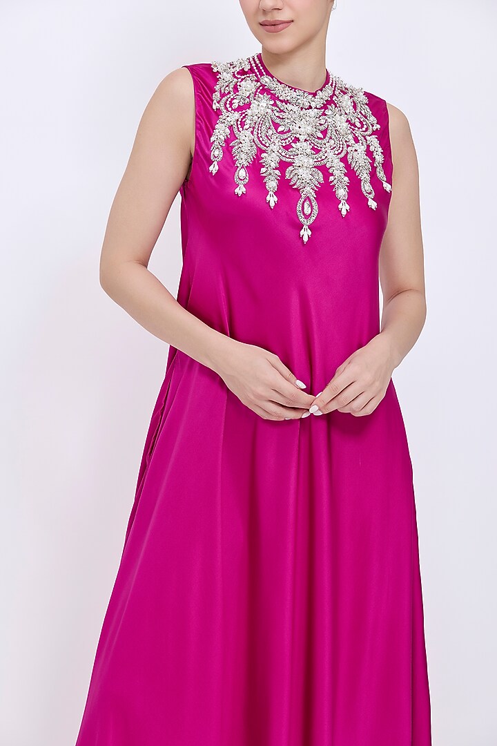 Jamun-Colored Silk Chamois & Polyester Satin Hand Embroidered Engagement Gown by Dilnaz Karbhary at Pernia's Pop Up Shop
