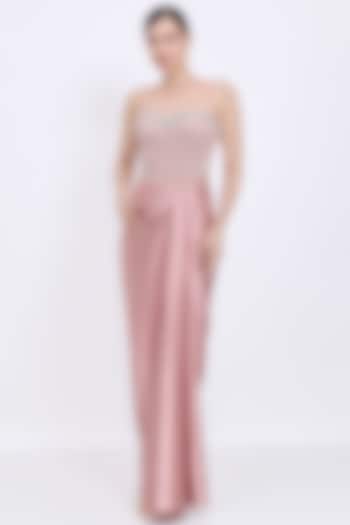 Old-Rose Blended Satin & Polyester Satin Embroidered Draped Engagement Gown by Dilnaz Karbhary at Pernia's Pop Up Shop