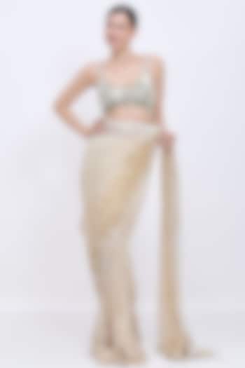 Ash Grey Net & Polyester Satin Hand Embroidered Blouse by Dilnaz Karbhary at Pernia's Pop Up Shop