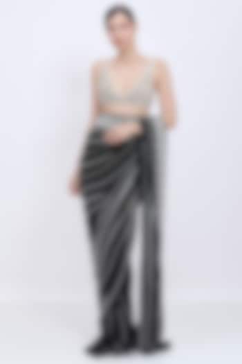 Ivory Net & Polyester Satin Hand Embroidered Blouse by Dilnaz Karbhary at Pernia's Pop Up Shop