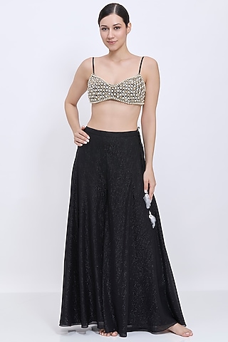 Black Net & Polyester Satin Hand Embroidered Bustier Blouse by Dilnaz Karbhary