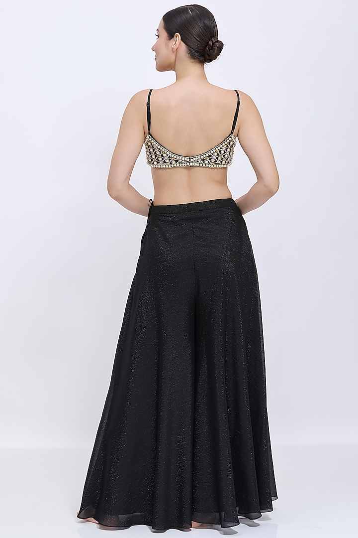 Black Net & Polyester Satin Hand Embroidered Bustier Blouse by Dilnaz Karbhary at Pernia's Pop Up Shop
