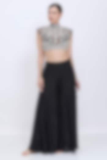 Black Net & Polyester Satin Hand Embroidered Necklace Bib by Dilnaz Karbhary at Pernia's Pop Up Shop