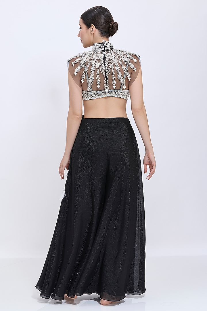 Black Net & Polyester Satin Hand Embroidered Necklace Bib by Dilnaz Karbhary at Pernia's Pop Up Shop
