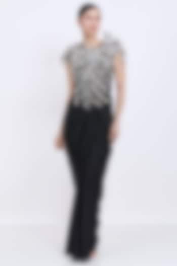 Black Polyester Satin 3D Diamond Wedding Gown by Dilnaz Karbhary at Pernia's Pop Up Shop