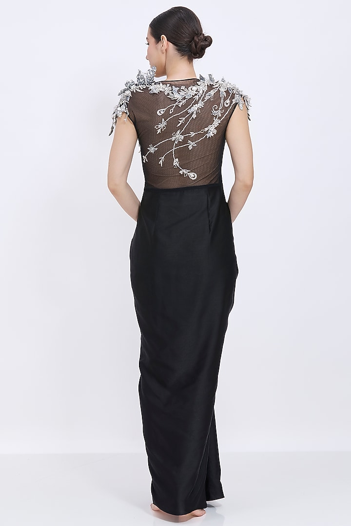 Black Polyester Satin 3D Diamond Wedding Gown by Dilnaz Karbhary at Pernia's Pop Up Shop