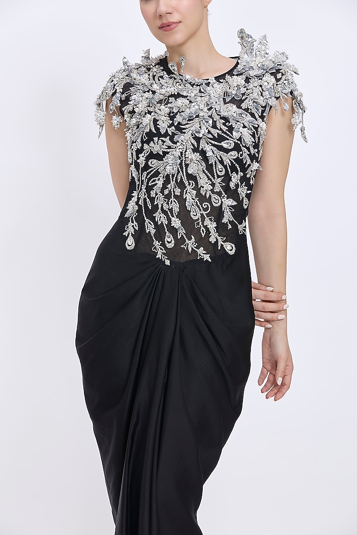 Black Polyester Satin 3D Diamond Wedding Gown by Dilnaz Karbhary at Pernia's Pop Up Shop